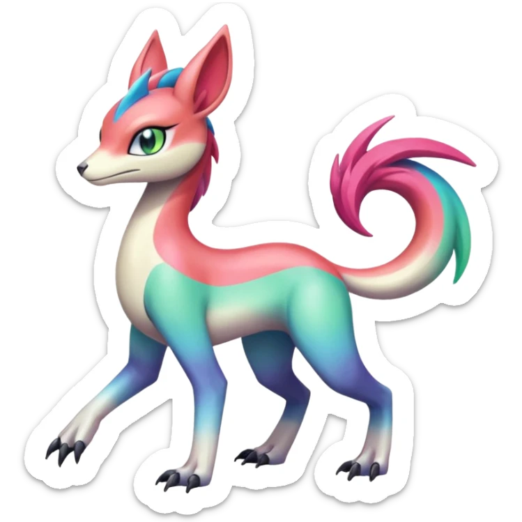 Colorful gradients-colored Meloetta-Sergal-Palkia-hybrid-fusion-Fakémon-creature, full body sticker