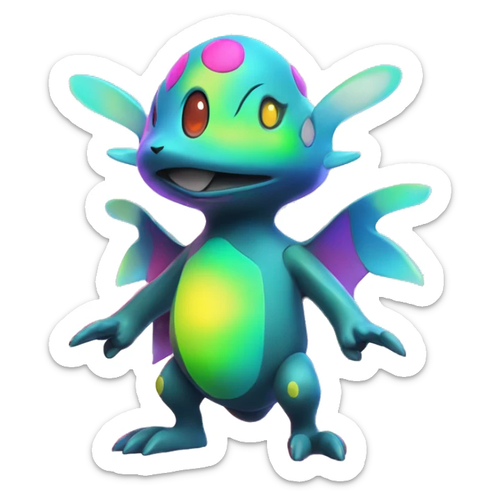 Colorful Neon Colors Vibrant Colors Flying Futuristic Fakémon-Pokémon-Creature Full Body sticker