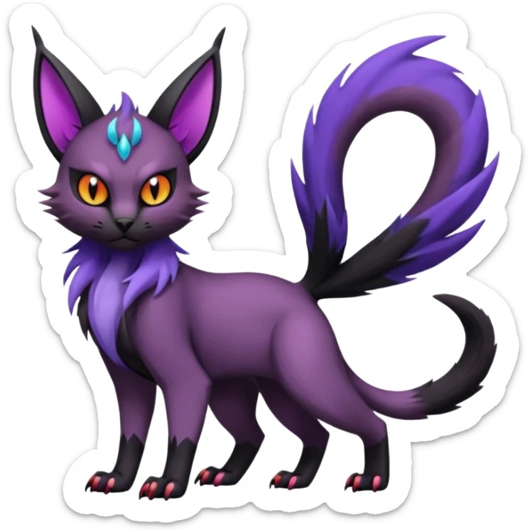 Black edgy Noivern-Noibat-Purloin-Torracat-Lykoi-Caracal-cat-Fakemon-fusion-hybrid-creature sticker