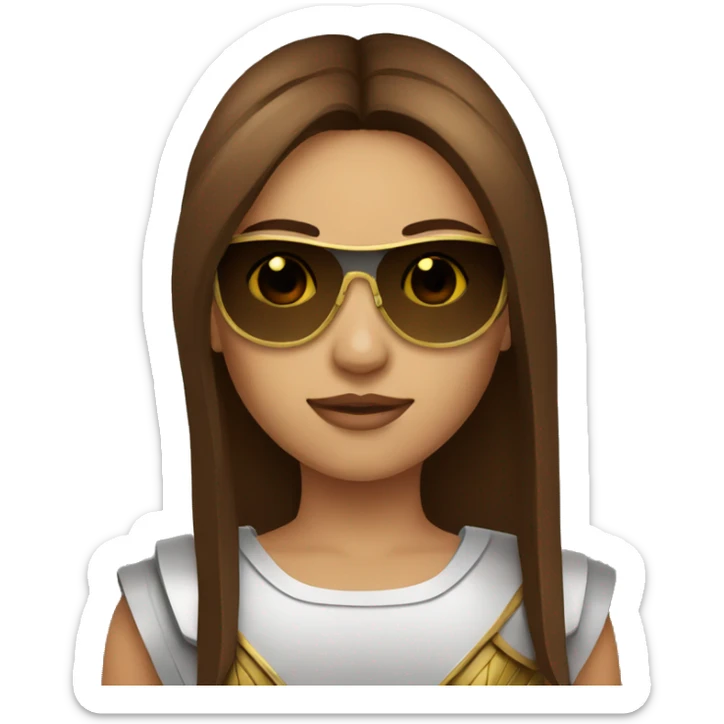 Girl gladiator head with long straight brown hair and sunglasses  sticker