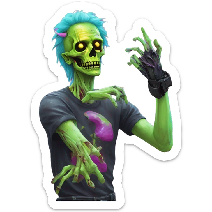 .Zombie_ with prosthetic arm vaporwave black holographic oilslick zombie unicorn yellow caution tape sticker