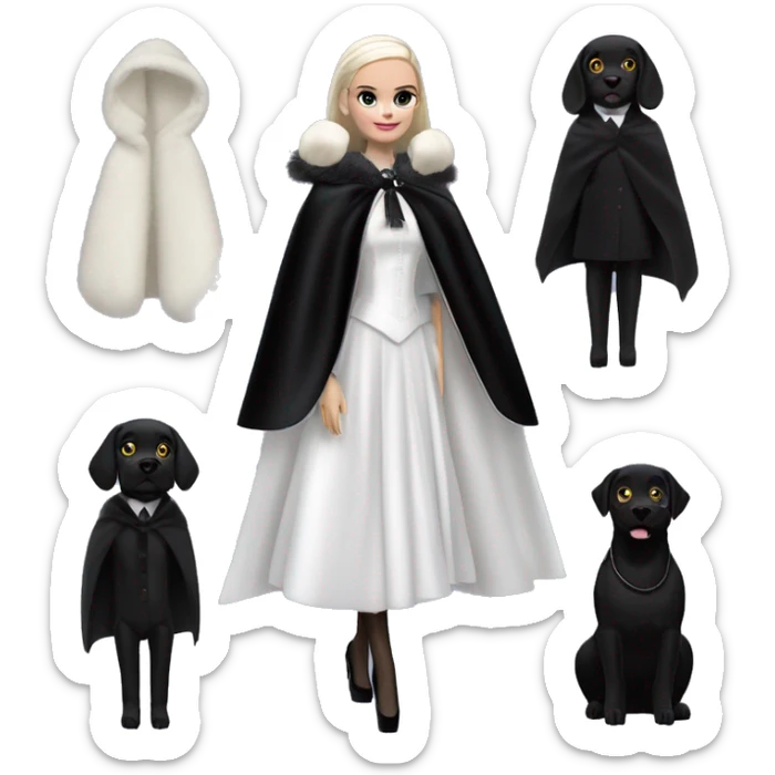 ‘n Fur Barbie, teen Wednesday Addams, cape,veil,funeralwear,showing off, show full body,accessories coat gloves  sticker