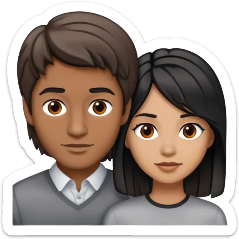 Man with brown hair with streaks of gray and light skin with a  woman with medium length black hair and brown skin sticker