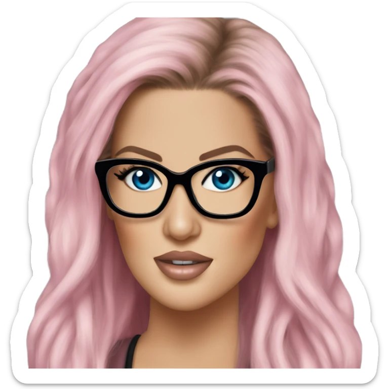 Photo Realistic khloe kardashian stylish pink hair BLUE eyes and glasses elegant  sticker