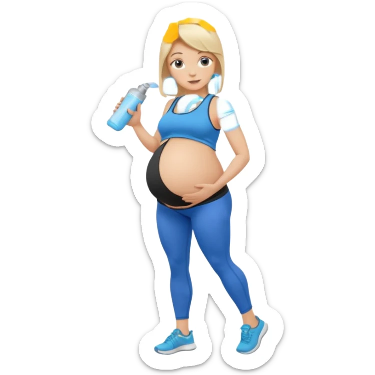Woman blonde hair tank top blue leggings pregnant belly holding a pump bigger hips sticker