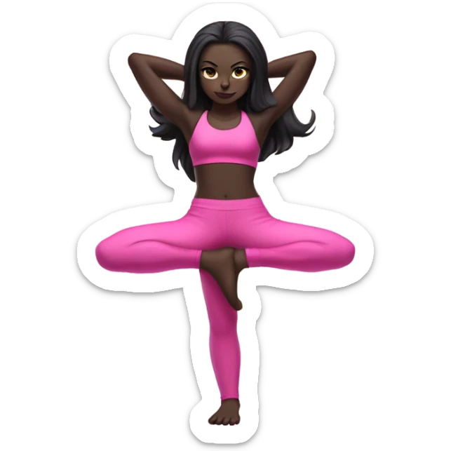 Yoga catgirl with coffee black long hair and gothic skin full body pink sport  sticker