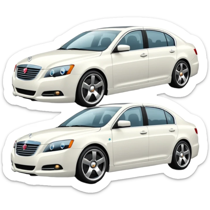 A cinematic, high-detail photograph of a glossy white Ravon Gentra 2013 sedan with tinted windows and custom alloy rims sticker