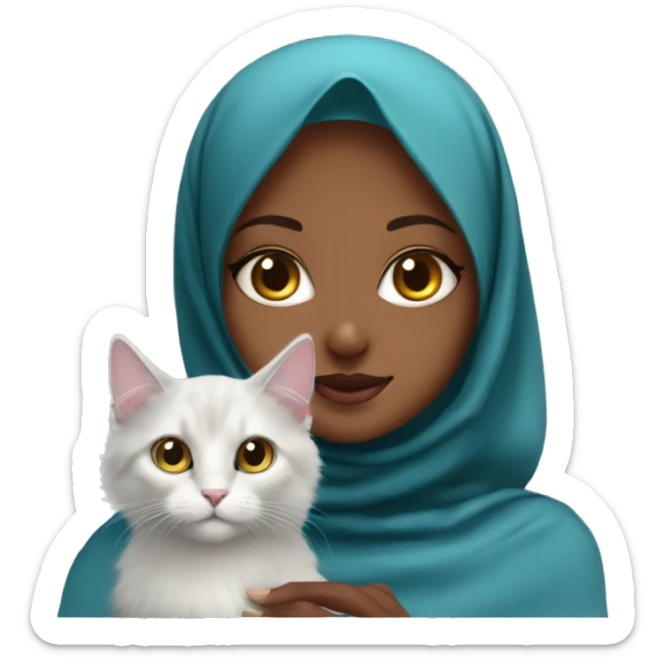 Pretty model Muslim Somali girl wearing khimar with her Turkish Angora cat  sticker