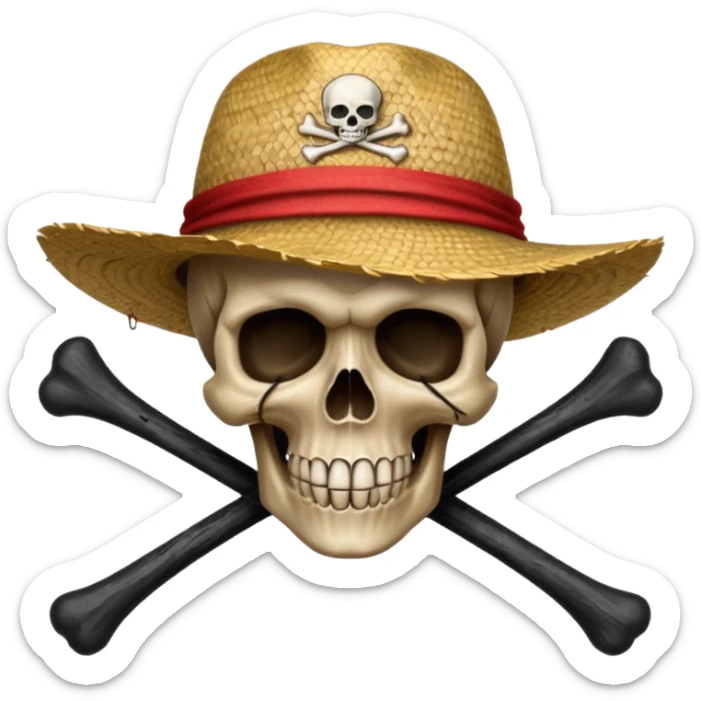 Fait moi ce drapeau 🏴‍☠️ a l'identique et met lui sur la tête de mort un chapeau de paille avec un fil rouge sticker