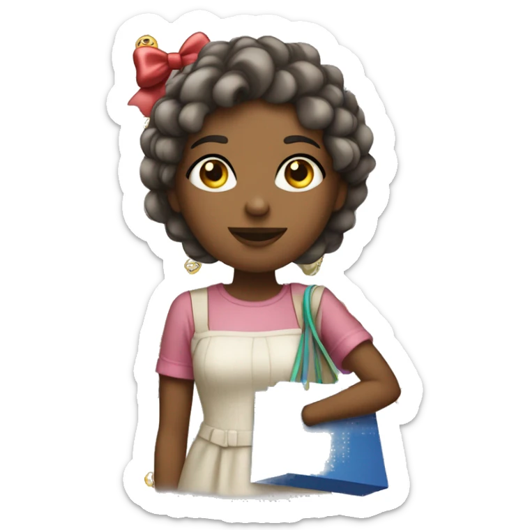 A girl with a bow in her hair that has a lot of shopping bags in her hand ￼ sticker