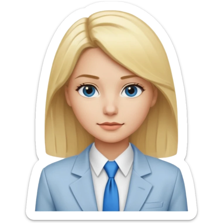 une femme blonde jolie avec des jolies traits avec une chemise blanche et une veste a manche longues et cravate bleu sticker