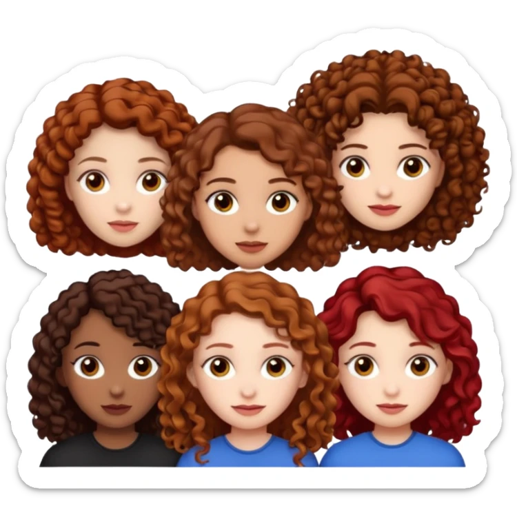 4 group of girls first one light skin brown hair curly and hazel eyes second one light skin brown curly hair brown eyes third one black straight hair pale skin and brown eyes fourth one red hair pale skin hazel eyes sticker