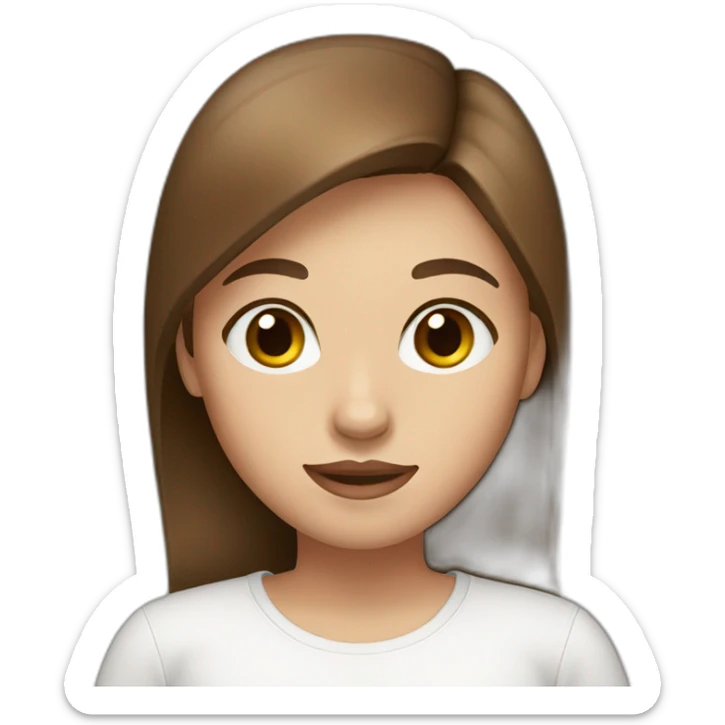 Girl with brown eyes and brown straight hair and white shirt sticker