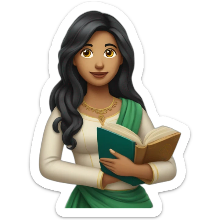 A Portuguese Indian Woman with book in her hand long black hair  sticker