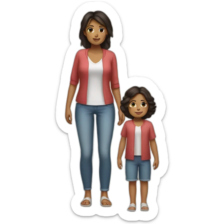 mother and 2 child with dark hair5 and white skin full length sticker