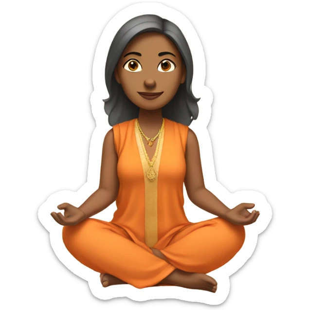 an  yogi Indian woman, sleeveless pastel shirt
  The character should be wearing an orange robe, symbolizing traditional yogic attire. The yogi can be sitting in a lotus position sticker