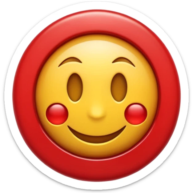 Emoji 3D brillante de un sol rojo . En el centro un círculo blanco con aro rojo y una letra U roja en relieve. Estilo emoji iOS, acabado glossy, fondo transparente. sticker
