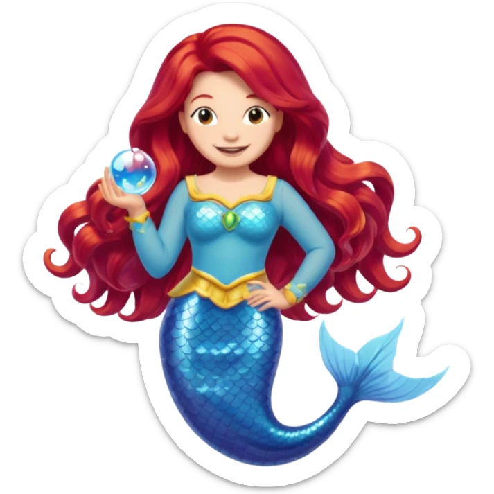 Bubbles the Mermaid from The Wiggles with light skin, long red hair, icy blue outfit sticker