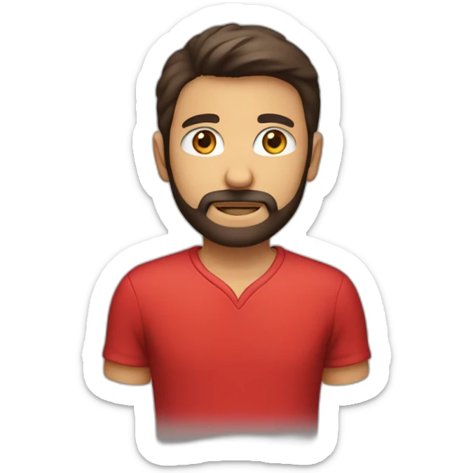 italian boy with red shirt, defined beard and dark brown short straight hair sticker