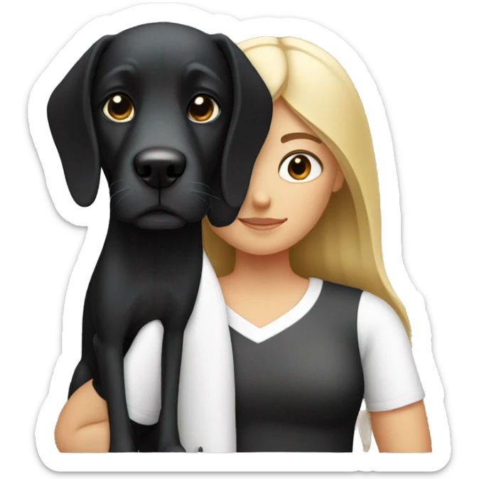 A girl with straight hair with a black dog with white breasts sticker