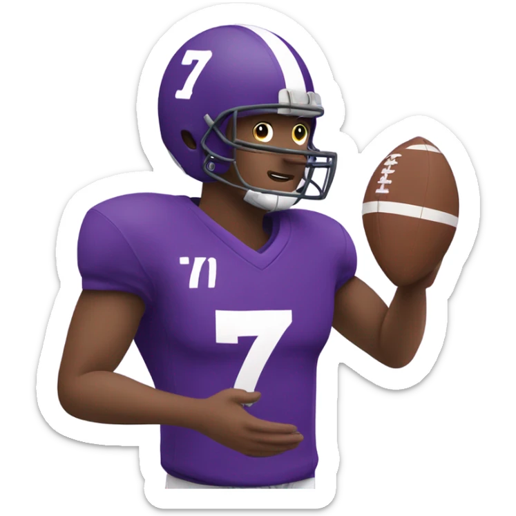 Someone catching a football in a purple football jersey wearing number 7 sticker