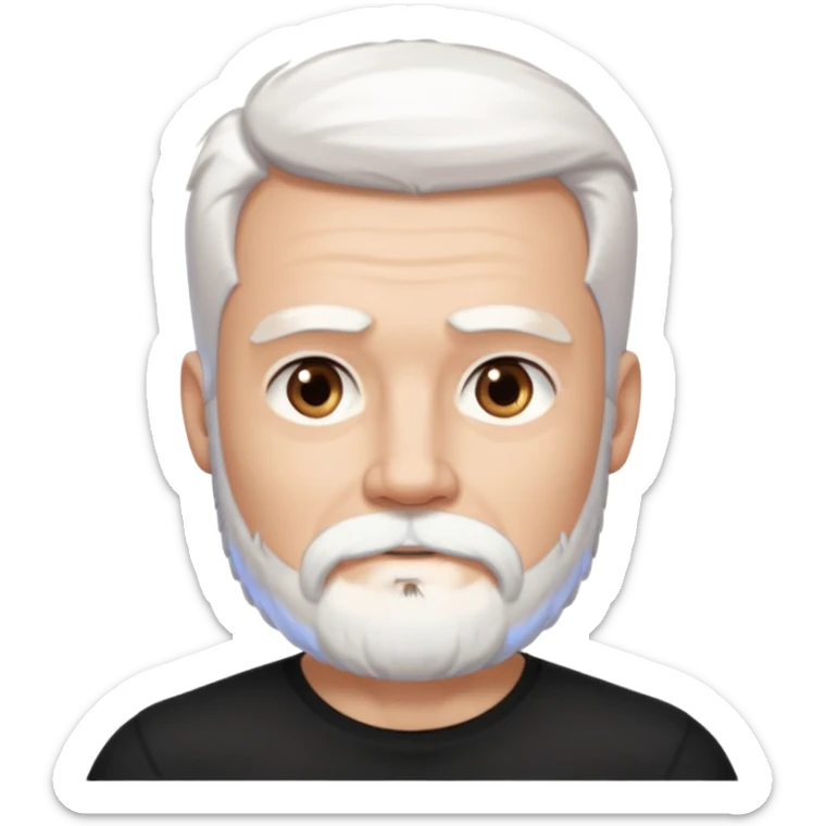 White haired muscled and attractive adult man with a black t-shirt. He has white beard and a long goatee. Dark brown eyes. sticker