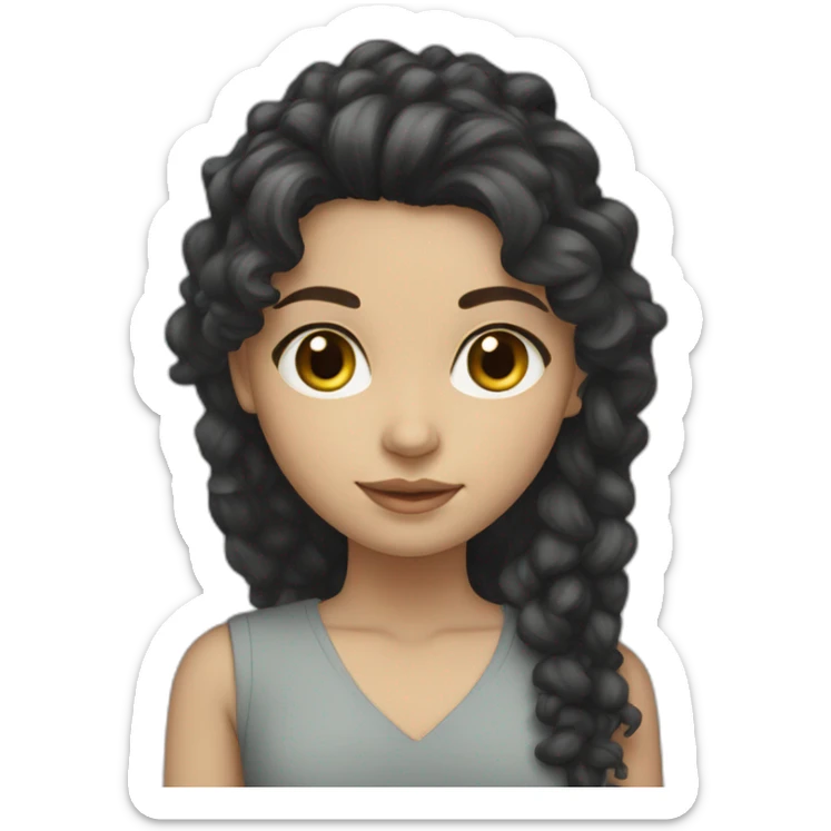 White skin color pakistani girl with black frizzy long hair sticker