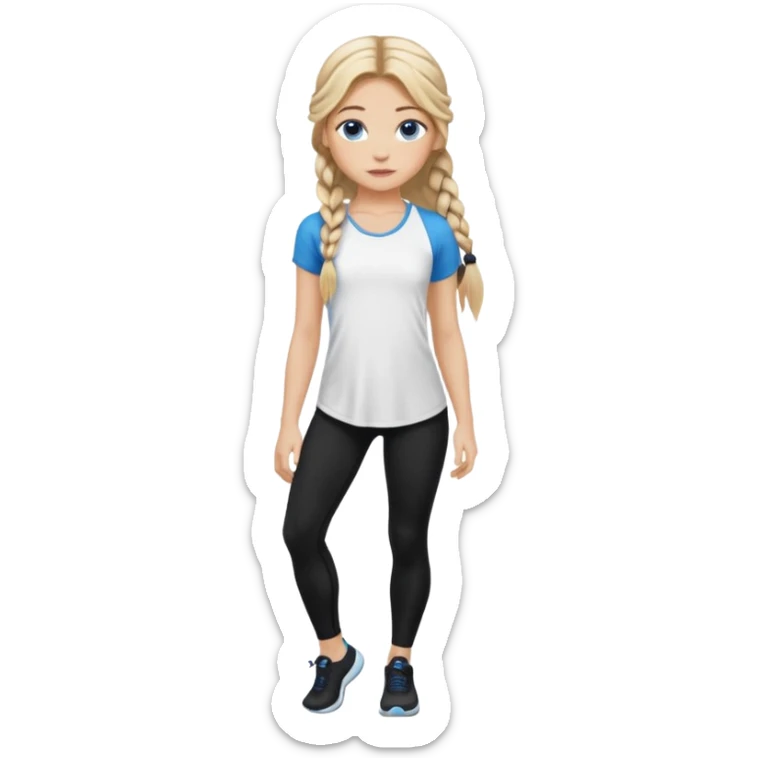 Blonde balayage  With highlights long hair half braids women blue eyes wearing White long top and black Leggins  sticker