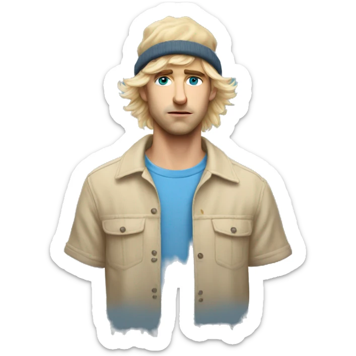 male portrait in fur hat blue eyes blonde hair and sad more realistic with an argentinian tshirt sticker