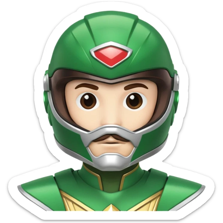 White version of the green power ranger with a brown mustache, green helmet sticker