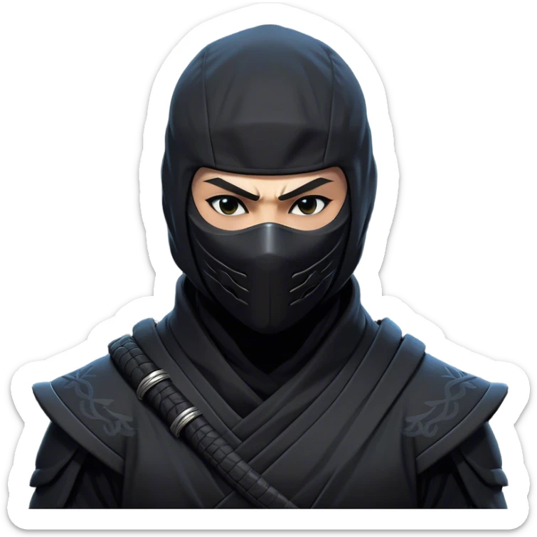 Clash of Clans aesthetic friendly Ninja Portrait Emoji, With a sleek, agile build clad in dark, stealthy attire and a determined gaze beneath a subtle mask, his face rendered in a natural skin tone (not yellow), Simplified yet sharply defined features, highly detailed, glowing with a cool, shadowy radiance, high shine, intelligent and stealthy, stylized with an air of ancient martial prowess, focused and alert, soft glowing outline, capturing the essence of a confident ninja ready to vanish into the shadows with effortless grace! sticker