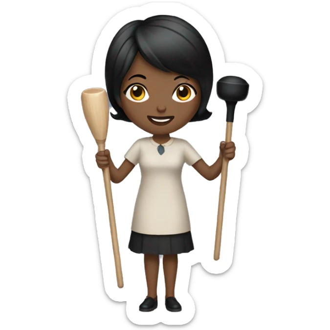 American Woman with short black hair holding plunger sticker