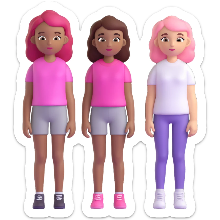 a black girl with dark brown hair next to a white girl with pink hair and a white girl with brown hair sticker