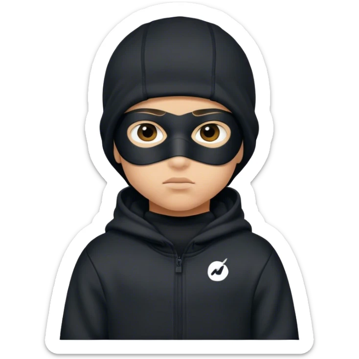 Light skin little boy with a black Nike ski mask on his head and wearing a black hoodie sticker