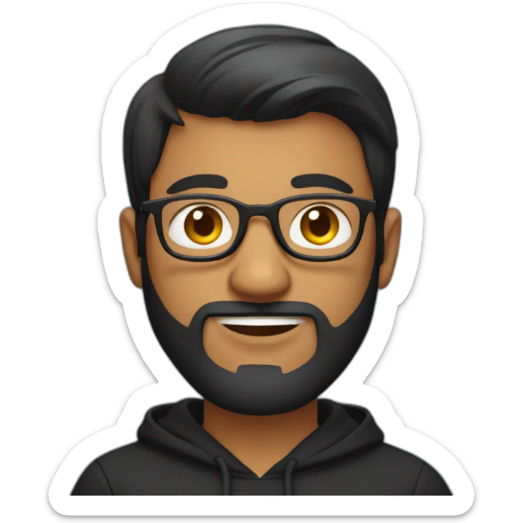 indian guy with glasses, laptop and french beard wearing a black hoodie sticker