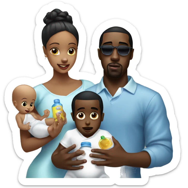 P Diddy holding baby oil and a baby with baby old around him sticker