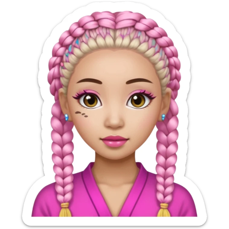 Une chinoise en Corée-du-Sud avec des faux ongles roses et des faux cils et des tresses africaines sticker