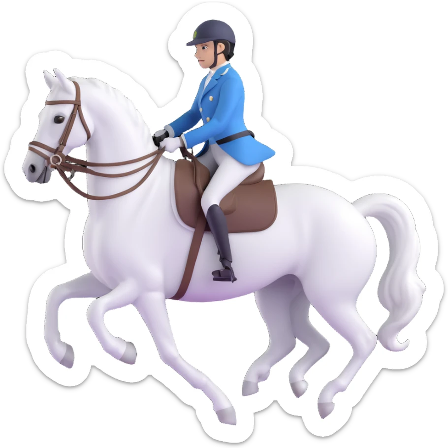 elegant and graceful dressage rider on a white dressage horse, emoji style sticker