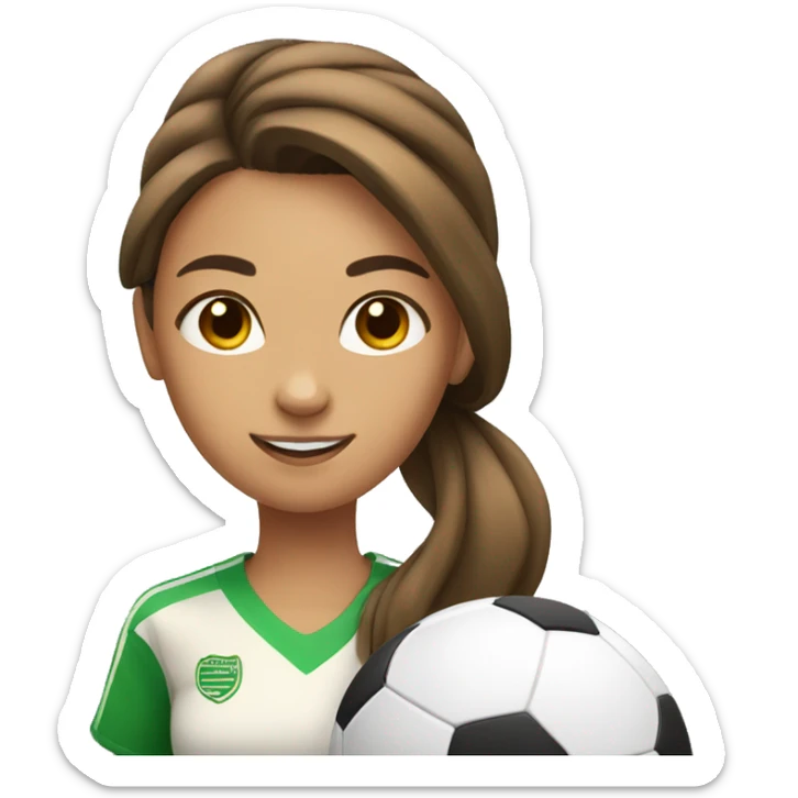 Tan girl with brown hair in a ponytail playing with a soccer ball sticker