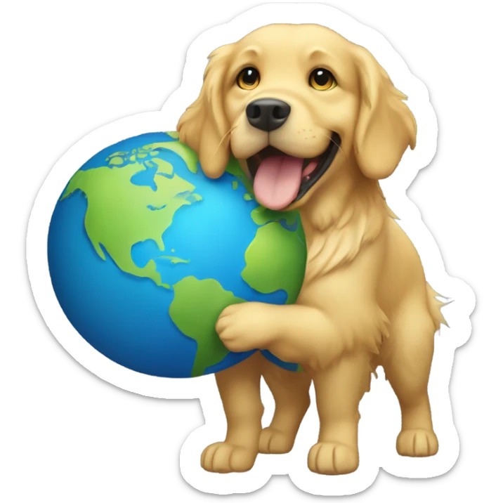 A golden retriever dog carrying an globe of the earth in his back like the god, Atlas sticker