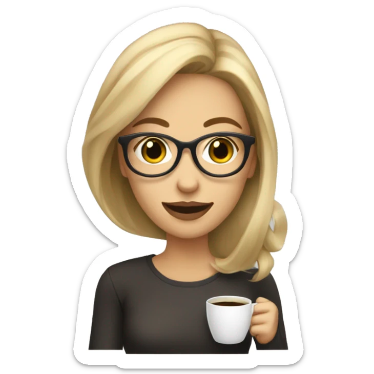 Dark blonde girl in transparent glasses with a smile and coffee in her hand sticker