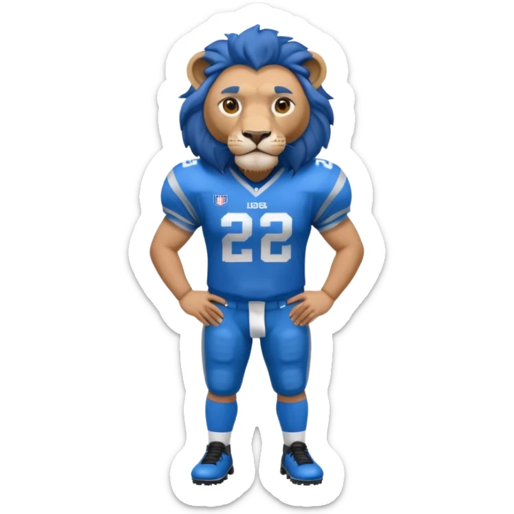 full blue color lion, wearing blue american football jersey sticker