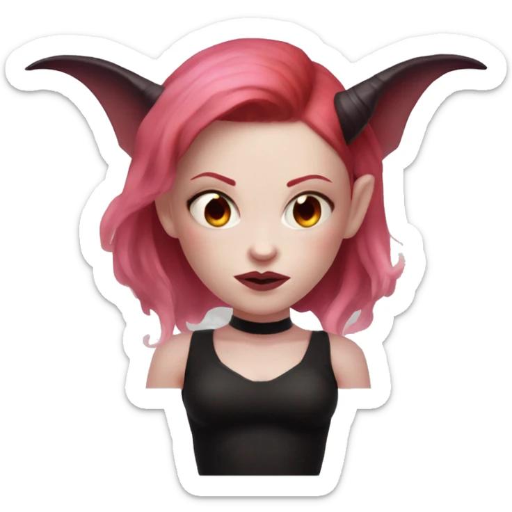 Demon succubus with red hair, pink eyes, and pale skin. She has dark horns and a black crop top. sticker