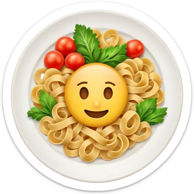 Emoji of a plate with grains and pasta, simple bright Apple-style sticker