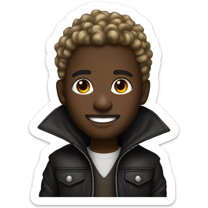 smiling darkskin boy with blonde curly hair in leather jacket with goatee beard and septum piercing and ear piercings  sticker