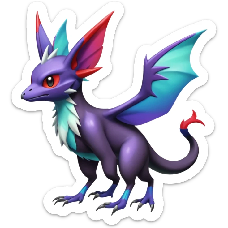 Shiny Noibat-Noivern-Mightyena-Silvally-Fakémon-hybrid-creature (full body)  sticker