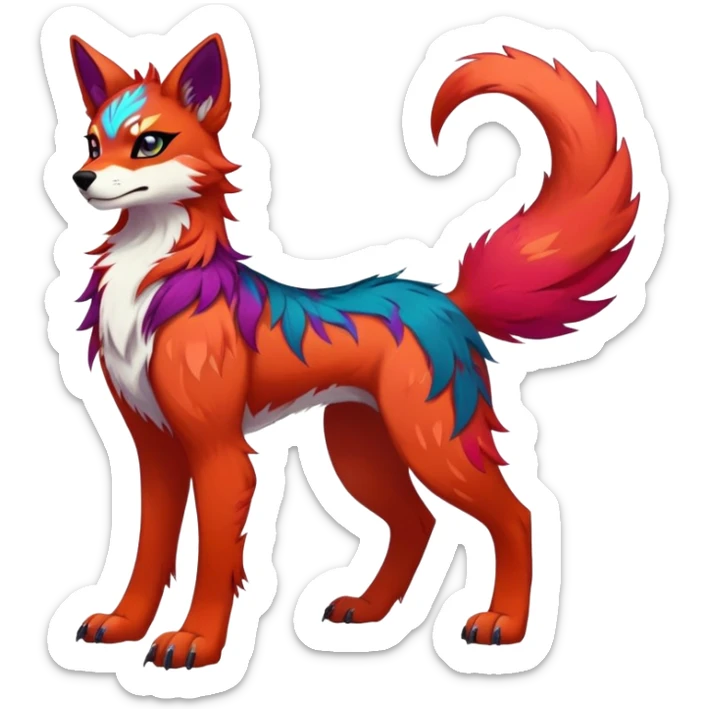 Vibrant dark edgy badass cool Falvie-Fionbri-creature-canine-fursona, full body, with random markings sticker