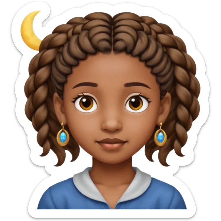 a brown skin ten year old girl with short twists  and moon earrings sticker