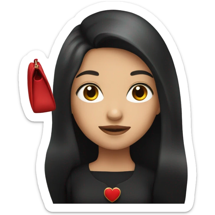 girl in a black dress with a red bag and black long hair sticker