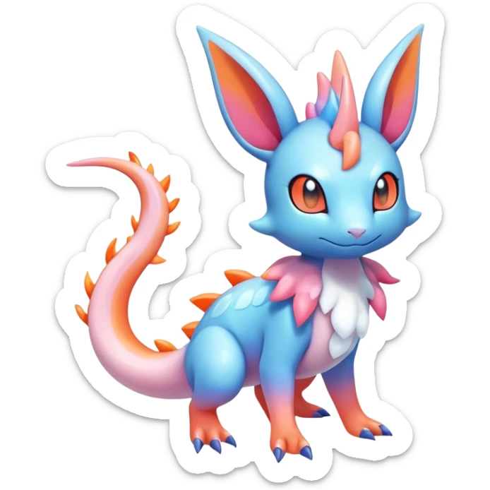 Colorful Shiny Exotic Amaura-Salandit-Aurorus-Sylveon-Fakémon-hybrid-creature (full body)  sticker